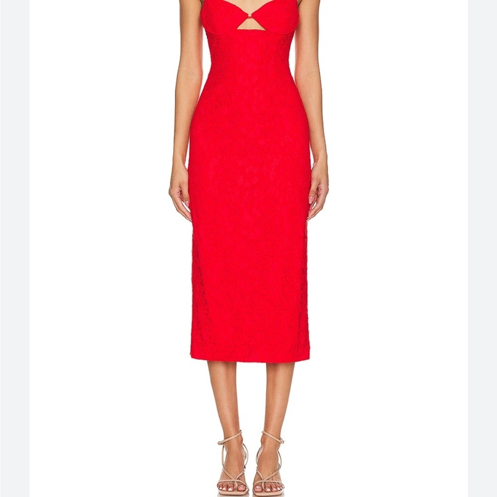 Bardot Ivanna Midi Dress Fire Red Lace Bustier Midi Revolve - Picture 2 of 2